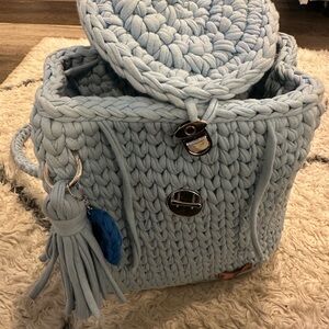 Handcrafted Blue Knit Bag